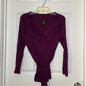 Apostrophe Wine V-Neck Sweater with Removable Belt